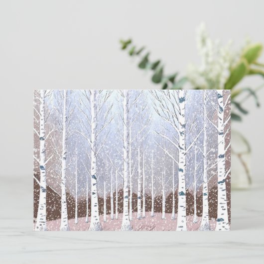 Sneeuwrijke berken Bomen Kerstfeest Dusty Blu ID10 Kaart (Staand voorkant)