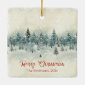 Sneeuwrijke dennenbomen keramisch ornament (Achterkant)