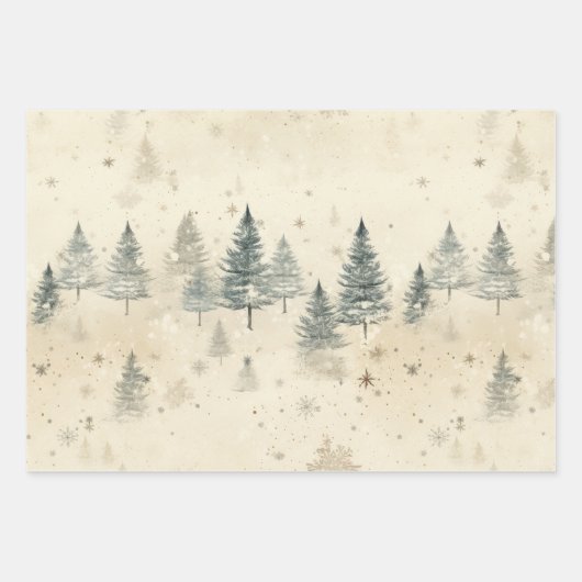 Sneeuwrijke dennenbomen Waterverf Inpakpapier Vel (Voorkant)