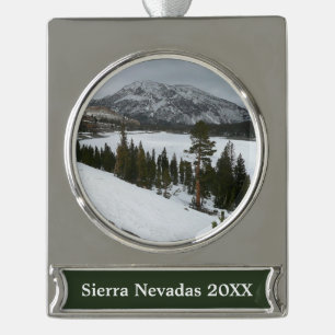 Sneeuwrijke Ellery Lake California winterlandschap Verzilverd Banner Ornament