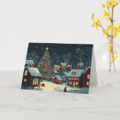 Sneeuwrijke huizen met feestelijke verlichting kaart (Gele Bloem)