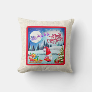 Sneeuwrijke Kerstmis Gnome en Santa's slee Gifts D Kussen