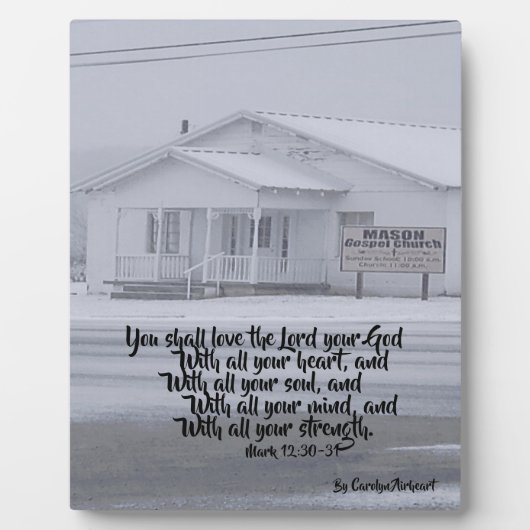 Sneeuwrijke Landelijke Kerk Tafelblad Plaque Schri Fotoplaat (Voorkant)