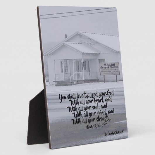 Sneeuwrijke Landelijke Kerk Tafelblad Plaque Schri Fotoplaat (Zijkant)