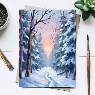 Sneeuwrijke ontsnapping   Winter Bos Aquarel Schil Briefkaart