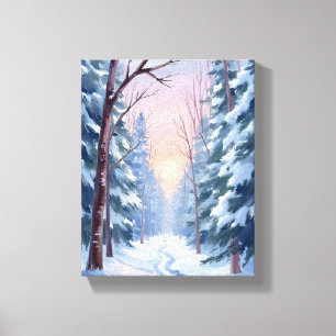 Sneeuwrijke ontsnapping Winter Bos Aquarel Schil Canvas Afdruk