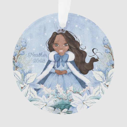 Sneeuwrijke Winter Afro-Amerikaanse prinses Ornament (voorkant)