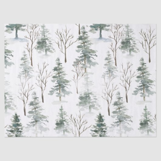 Sneeuwrijke winter-groene bomen Kerstpatroon Tissuepapier (Voorkant)