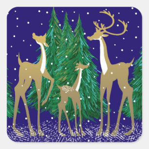Sneeuwrijke Winter Herten in bosrijke bossen Bla Vierkante Sticker