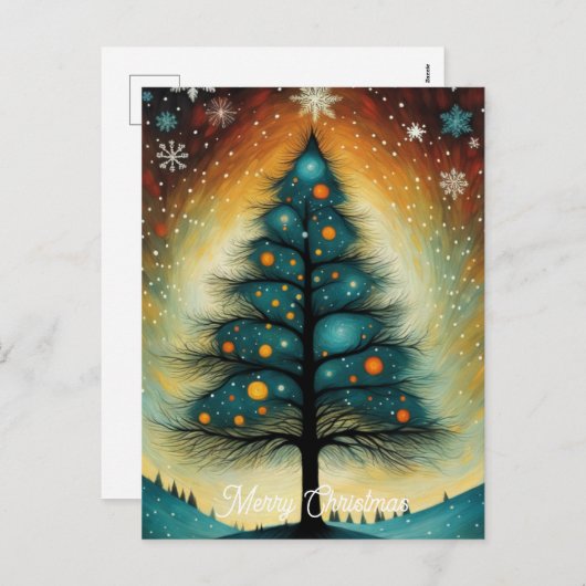 Sneeuwrijke Winter Nacht Berg Kerstboom Feestdagenkaart (Voorkant / Achterkant)
