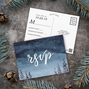 Sneeuwrijke Winter Nacht Waterverf Navy Blauw   RS Briefkaart