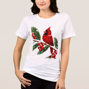 Sneeuwrijke Winter Rode Kardinaal Kerst T-Shirt