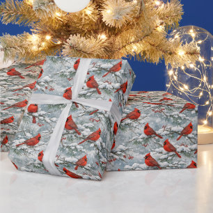 Sneeuwrijke Winter Rode Kardinaalvogel Patroon Cadeaupapier