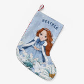 Sneeuwrijke winter rood haired prinses kleine kerstsok (Voorkant (Hangend))