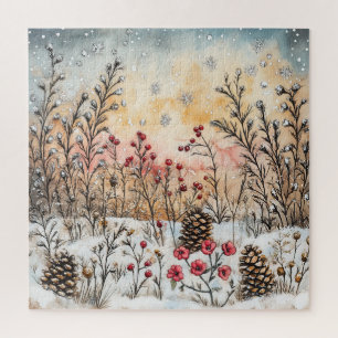 Sneeuwrijke Winter Wilde Bloemen Puzzel