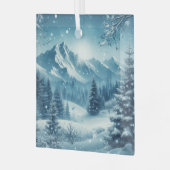 Sneeuwrijke winterberg glas ornament (Voorkant links)