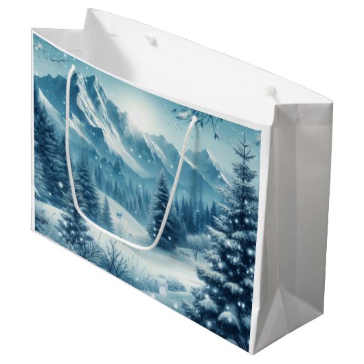 Sneeuwrijke winterberg groot cadeauzakje (Voorkant Gekanteld)