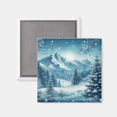 Sneeuwrijke winterberg magneet (Voorkant / Achterkant)