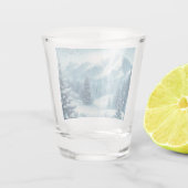 Sneeuwrijke winterberg shot glas (Achterkant)