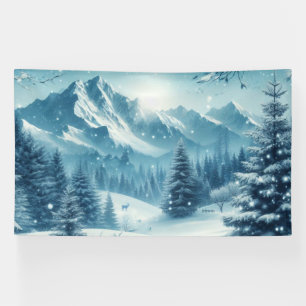 Sneeuwrijke winterberg spandoek