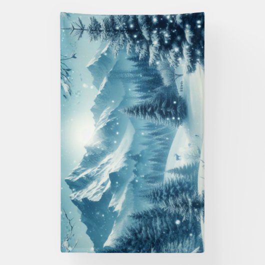 Sneeuwrijke winterberg spandoek (Verticaal)