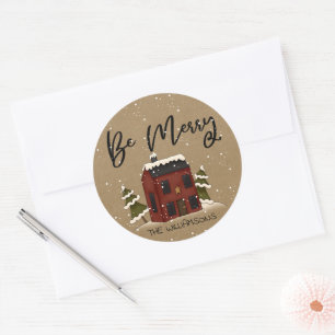 Sneeuwrijke zoutbak huis primitief land Kerstmis Ronde Sticker