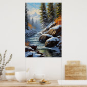 Sneeuwrivier door betoverd bos poster (Keuken)