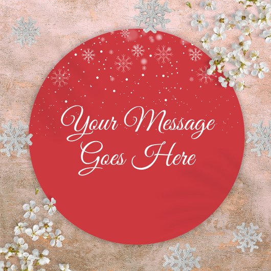 Sneeuwrood gepersonaliseerd kerstbericht ronde sticker