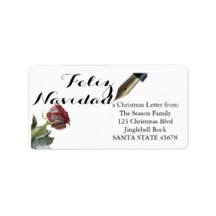 Sneeuwroos Feliz Navidad Letter Etiket