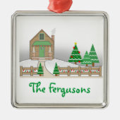 Sneeuwscène met kap en kerstlampjes metalen ornament (Voorkant)