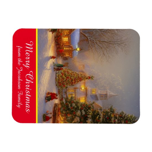 Sneeuwscène met kerstbomen in het dorp Quaint Magneet (Horizontaal)