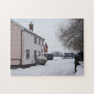 Sneeuwscène met oud landhuis originele foto legpuzzel