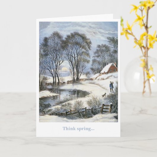 sneeuwscène verjaardagsgevouwen wenskaart kaart (Gele Bloem)