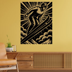Sneeuwschaatser Retro Art Deco Poster