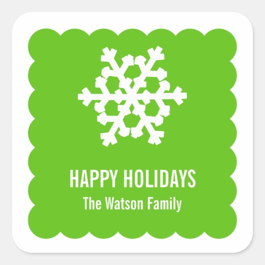 Sneeuwschilfers van groene kerst vierkante sticker (Voorkant)