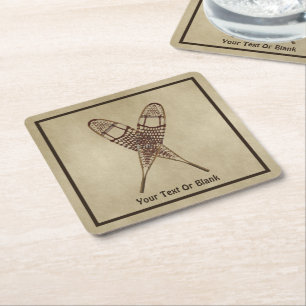 Sneeuwschoenen op oud papier vierkante kartonnen onderzetter