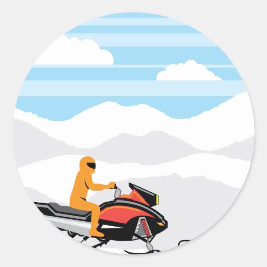 Sneeuwscooter landschap ronde sticker (Voorkant)