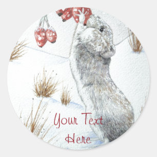 sneeuwscooterij met een fraaie houten muis kerstmi ronde sticker