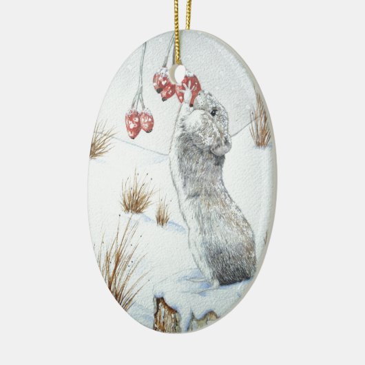 sneeuwscooterij met een schattige muis bij kerstmi keramisch ornament (Links)
