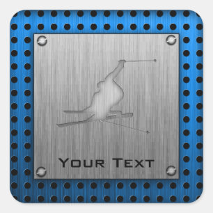 Sneeuwscooting in geborsteld metaal vierkante sticker