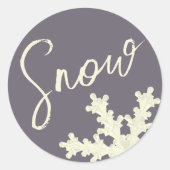Sneeuwscript paarse grijze botercrème elegante win ronde sticker (Voorkant)