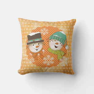 Sneeuwse Oranje Stippen en Snowflakes Holiday Pill Kussen