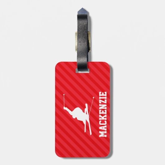 Sneeuwski; Scarlet Red Stripes Bagagelabel (Achterkant verticaal)