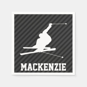 Sneeuwski; Zwarte & Donkergrijze strepen Servet