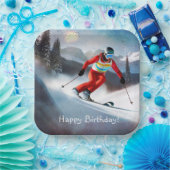 Sneeuwskiën Verjaardagspapier Bord (Feest)