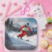 Sneeuwskiën Verjaardagspapier Bord (Feest)
