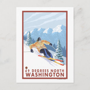 Sneeuwskier op de dalende ondergrond - 49 graden n briefkaart