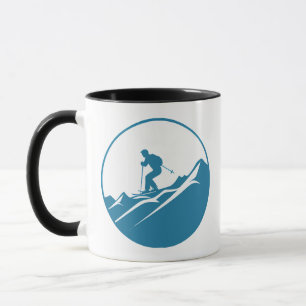 Sneeuwskiër Skiën Down Rocky Mountains Blauw en Wh Mok