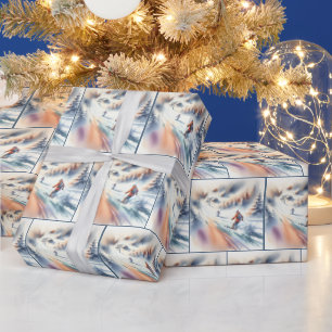 Sneeuwskiërs in Waterverf Cadeaupapier