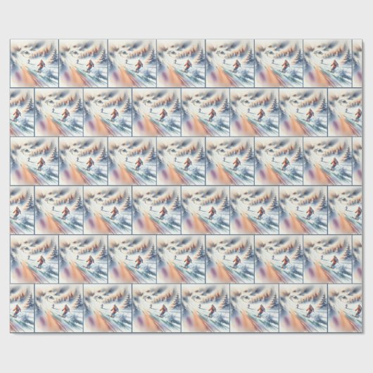 Sneeuwskiërs in Waterverf Cadeaupapier (Vlak)